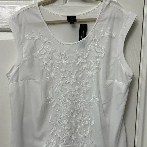 Worthington 2X Sleeveless White Lace Overlay on white top - Picture 1 of 4